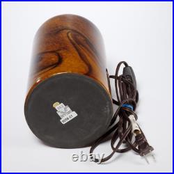 Vintage Wood Grain Design Brown Glass Cylindrical Boudoir Table Lamp 10h