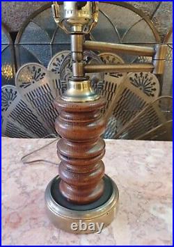 Vintage Wood Metal Swing Arm Desk Table Lamp Working MCM Mid Century Decor
