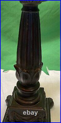 Vintage Wooden Column Table Lamp With Shade 27 Tall, Brown Color