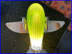 Vintage Working Frosted Green Glass Chrome DC-3 Art Deco Plane Lamp