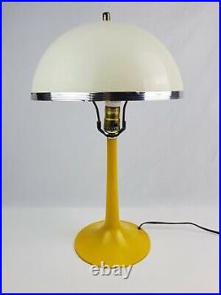 Vintage Yellow plastic Mushroom table lamp chrome trim shade works great Pop 70s