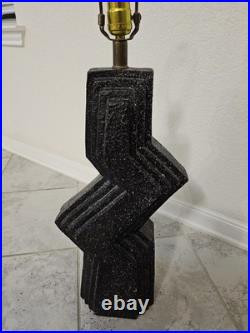 Vintage Zig-zag Silhouette Textured Black Plaster Cast Lamp Modern Mid Century