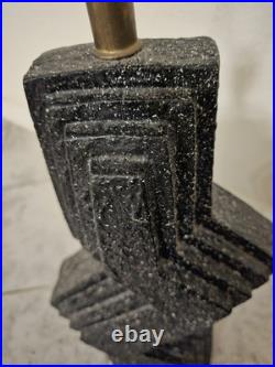 Vintage Zig-zag Silhouette Textured Black Plaster Cast Lamp Modern Mid Century
