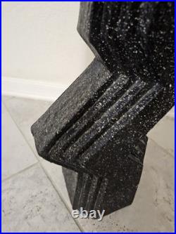 Vintage Zig-zag Silhouette Textured Black Plaster Cast Lamp Modern Mid Century