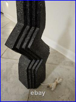 Vintage Zig-zag Silhouette Textured Black Plaster Cast Lamp Modern Mid Century