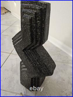 Vintage Zig-zag Silhouette Textured Black Plaster Cast Lamp Modern Mid Century