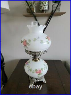 Vintage antique Gone w The Wind Floral White Table Lamp 21 insh tall
