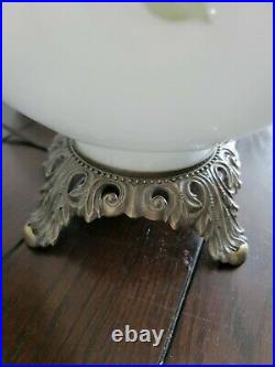 Vintage antique Gone w The Wind Floral White Table Lamp 21 insh tall