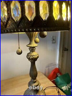 Vintage brass and crystal lamps pair