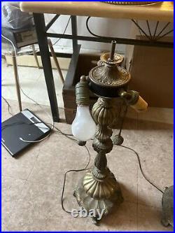 Vintage brass and crystal lamps pair