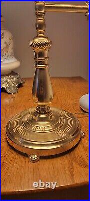 Vintage brass swing arm table lamp with shade. 23 inches tall, solid heavy brass