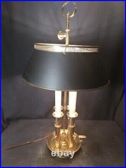 Vintage candlestick bouillotte table lamp 4 candles tole shade brass FREE SHIP