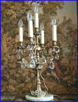 Vintage chandelier table lamp brass & crystal French Rococo Rewired