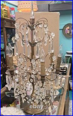 Vintage crystal chandelier Hollywood Regency table lamp Brass Prisms Stars