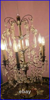 Vintage crystal chandelier Hollywood Regency table lamp Brass Prisms Stars Vintage crystal chandelier Hollywood Regency table lamp Brass Prisms Stars