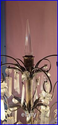 Vintage crystal chandelier Hollywood Regency table lamp Brass Prisms Stars