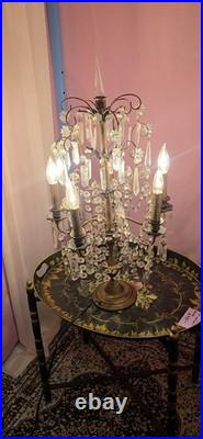 Vintage crystal chandelier Hollywood Regency table lamp Brass Prisms Stars
