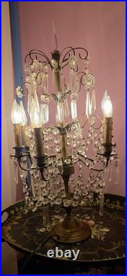 Vintage crystal chandelier Hollywood Regency table lamp Brass Prisms Stars