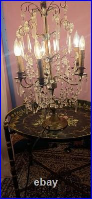 Vintage crystal chandelier Hollywood Regency table lamp Brass Prisms Stars