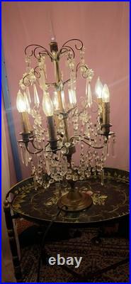 Vintage crystal chandelier Hollywood Regency table lamp Brass Prisms Stars