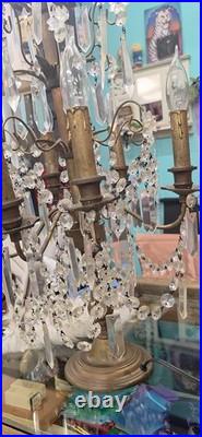 Vintage crystal chandelier Hollywood Regency table lamp Brass Prisms Stars