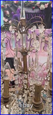 Vintage crystal chandelier Hollywood Regency table lamp Brass Prisms Stars