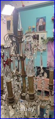Vintage crystal chandelier Hollywood Regency table lamp Brass Prisms Stars