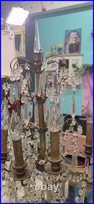 Vintage crystal chandelier Hollywood Regency table lamp Brass Prisms Stars