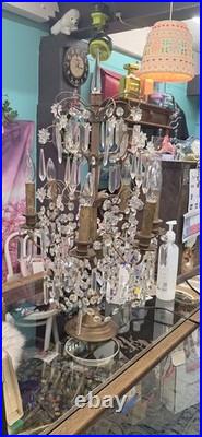 Vintage crystal chandelier Hollywood Regency table lamp Brass Prisms Stars
