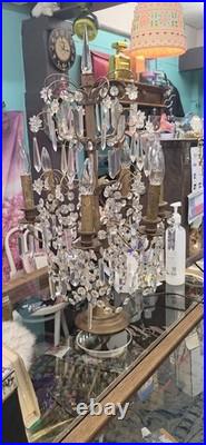 Vintage crystal chandelier Hollywood Regency table lamp Brass Prisms Stars