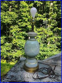 Vintage french blue opaline silhouette lamp rare