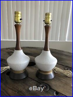 Vintage mid century modern Pair Of Table Lamps Eames Era Danish 60s Walnut