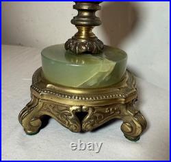 Vintage ornate Rembrandt cast iron green onyx stone 3 arm electric table lamp