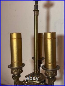 Vintage ornate Rembrandt cast iron green onyx stone 3 arm electric table lamp