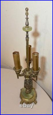 Vintage ornate Rembrandt cast iron green onyx stone 3 arm electric table lamp