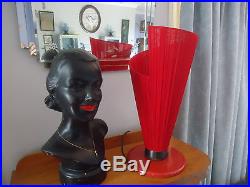 Vintage retro mid century conical red cloth table lamp barsony