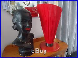 Vintage retro mid century conical red cloth table lamp barsony