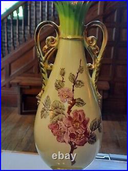 Vintage sage green lamp with an ornate floral design and gold trim