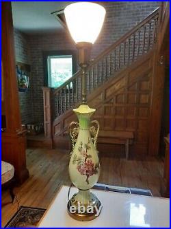 Vintage sage green lamp with an ornate floral design and gold trim