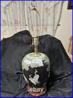 Vintage table lamp with hand painted Japanese cranes