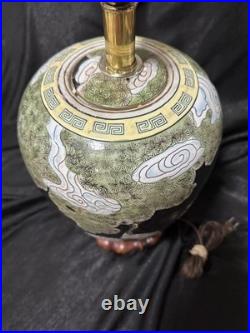 Vintage table lamp with hand painted Japanese cranes