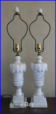 Vntg MID CENTURY Hollywood Regency CARVED Italian ALABASTER marble LAMPS finials