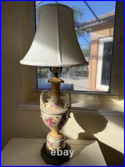 Vntg Urn Style Hand Painted Porcelain Floral Table Lamp Without Shade