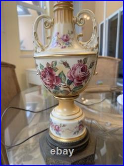 Vntg Urn Style Hand Painted Porcelain Floral Table Lamp Without Shade