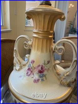 Vntg Urn Style Hand Painted Porcelain Floral Table Lamp Without Shade