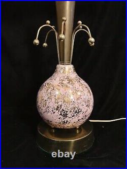 Vtg 1950s MCM Atomic Sputnik Table Lamp Pink & Gold Ceramic with Fiberglass Shade