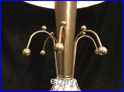 Vtg 1950s MCM Atomic Sputnik Table Lamp Pink & Gold Ceramic with Fiberglass Shade