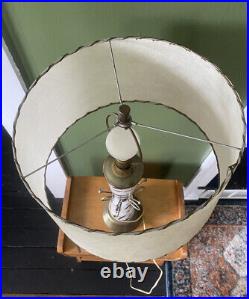 Vtg 1950s MCM Atomic Sputnik Table Lamp White, Black & Gold with Fiberglass Shade