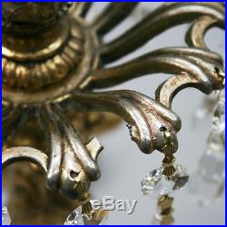 Vtg 26 Pair Brass Cherub Table Lamp Filigree Brass Shade Crystal Art Deco Light