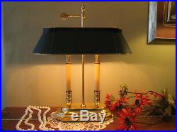 Vtg 2 Lights Brass Bouillotte Table Lamp Tole Brass Shade French Library